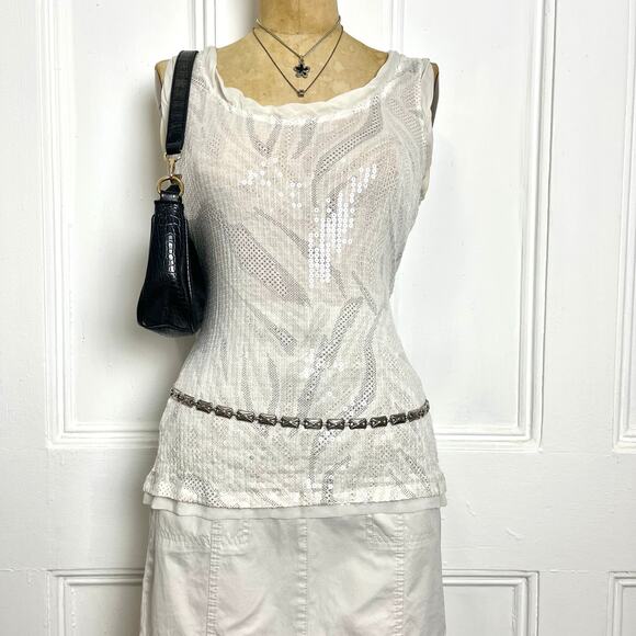 Soma Y2K white zebra print tank with clear shimmery sequins festive galm - Picture 3 of 8